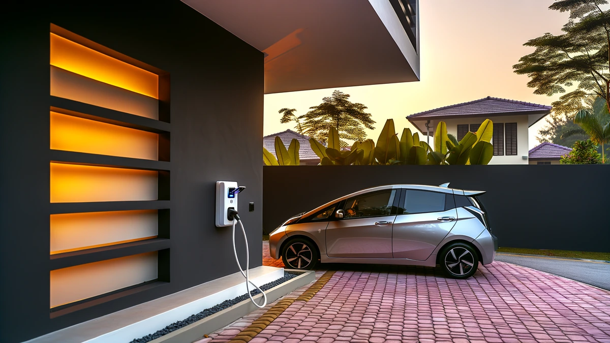 Home EV Type 2 charger installation on Malaysian residential property with electric vehicle