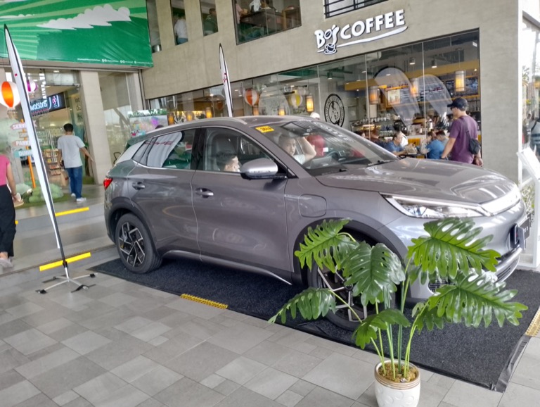 BYD Atto 3 exterior view at shopping mall display in Southeast Asia