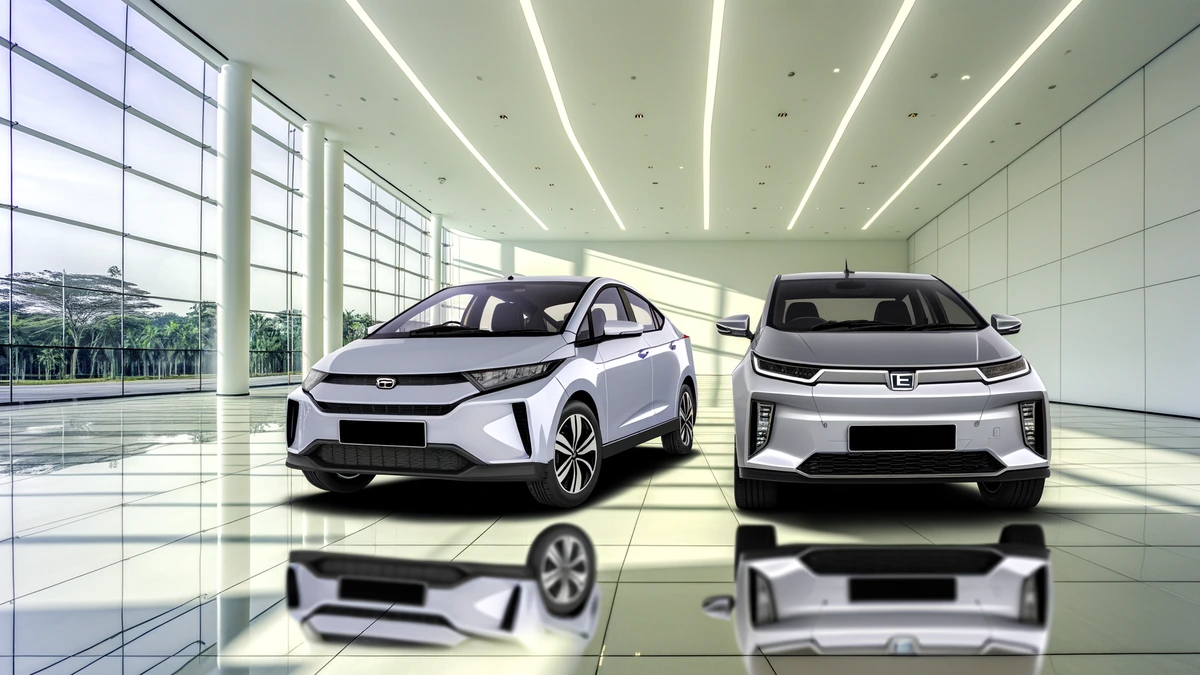 BYD Atto 3 vs Proton eMas 7 electric vehicles comparison in showroom