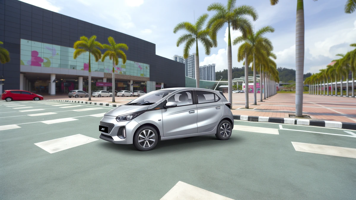 BYD Dolphin electric hatchback parked in Malaysia, modern EV design review