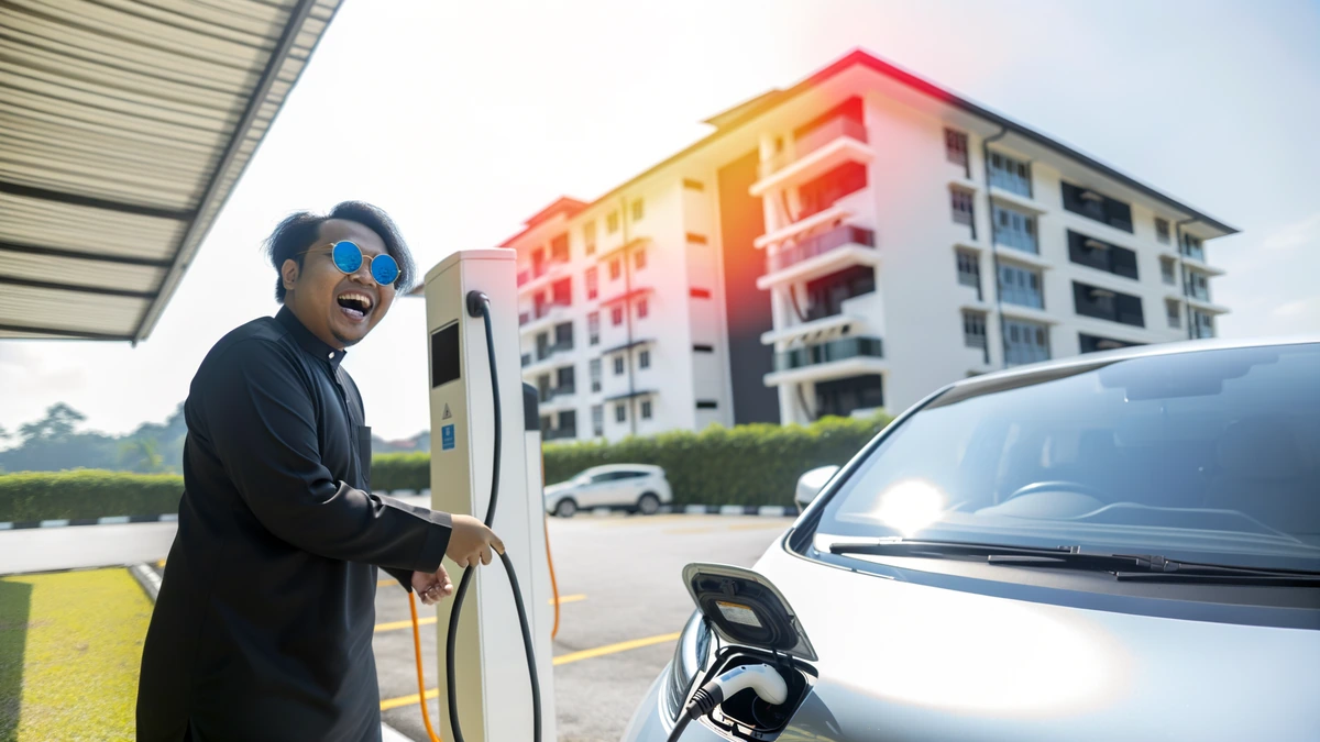 Malaysian EV owner using government-subsidized electric car charging station