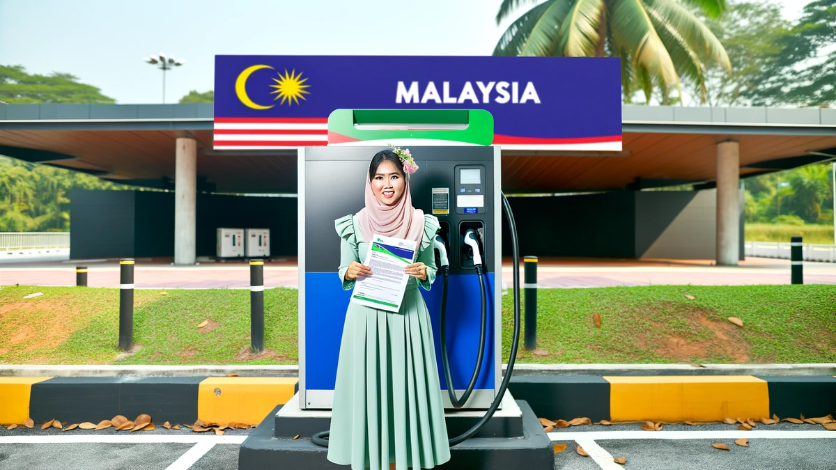 Malaysian EV owner claiming government EV charger subsidy and tax relief at charging station
