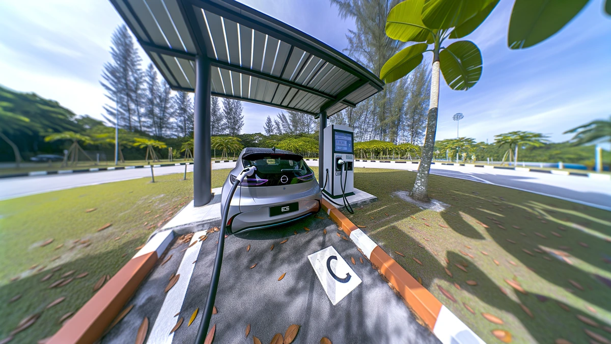 EV charging at modern charging station in Malaysia showing cost display