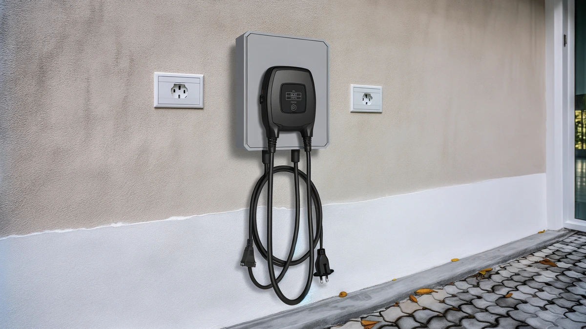 EV charger installation on Malaysian condo residential wall with mounting details