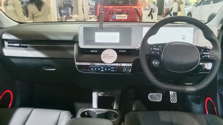 Hyundai Ioniq 5 interior dashboard with 12.3-inch dual screen infotainment system