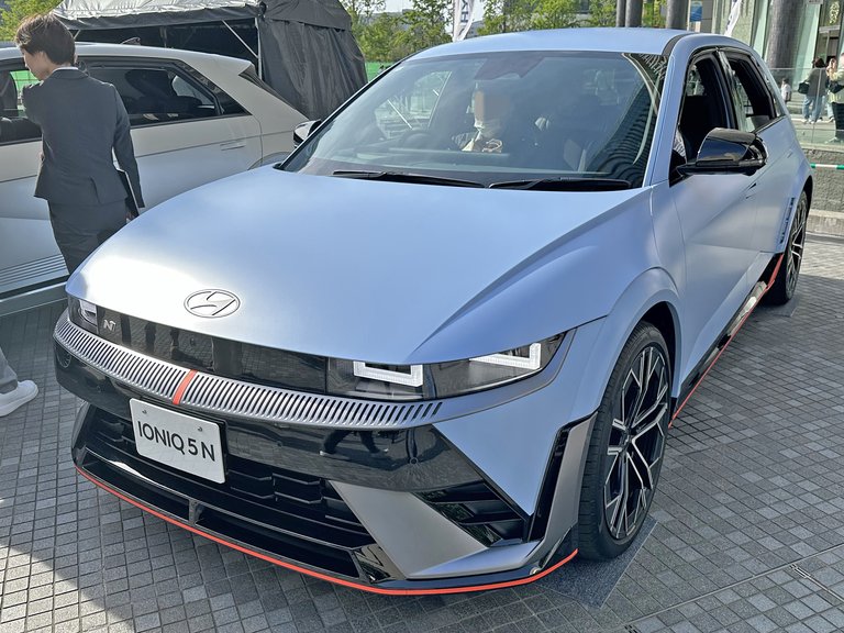 Hyundai Ioniq 5 N front exterior view showing aggressive N styling and Performance Blue colour