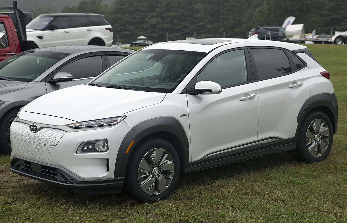 Hyundai Kona Electric front left view in Chalk White — used units available from RM70K in Malaysia