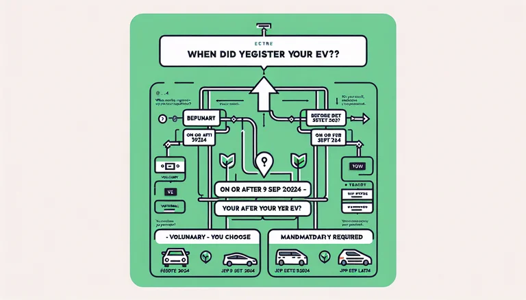 JPJePlate mandatory vs voluntary flowchart showing decision tree based on EV registration date