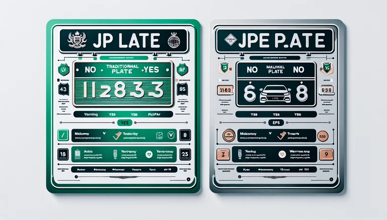 JPJePlate vs traditional Malaysian number plate comparison infographic showing security features and specs