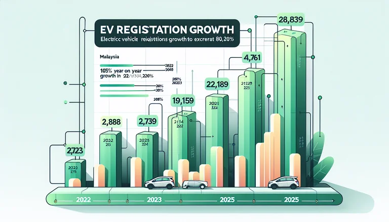Malaysia EV registration growth infographic 2022 to 2025 showing 105% year-over-year increase