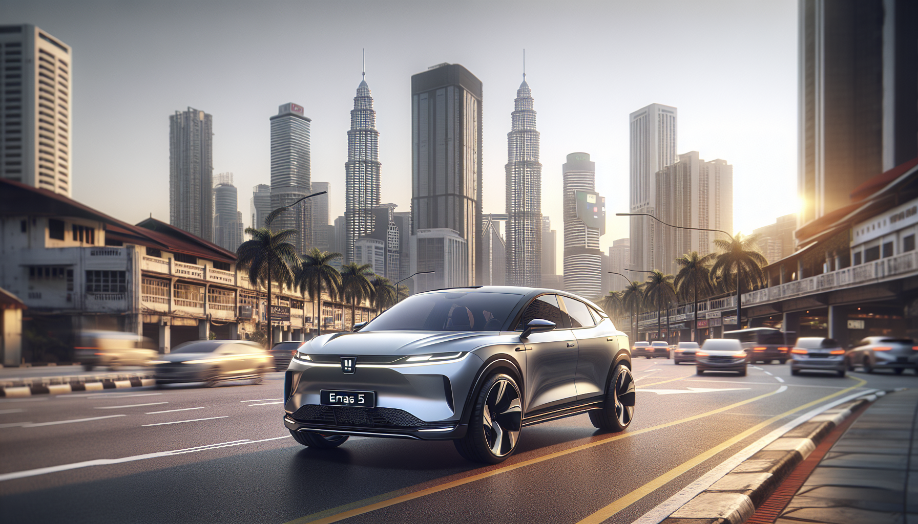 Proton eMas 5 review Malaysia 2026 front three-quarter view on Malaysian road