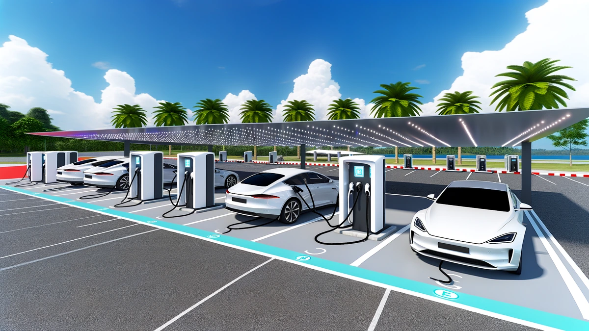 Malaysia public EV charging network hub with multiple stations and electric vehicles
