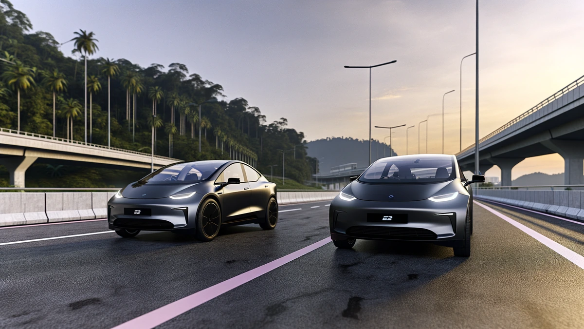 Tesla Model Y vs BYD Seal comparison side-by-side on Malaysian highway