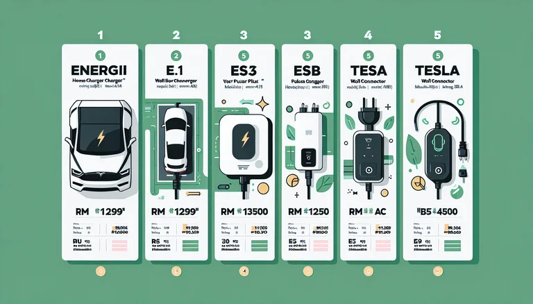 Top 5 EV home chargers Malaysia 2026 summary infographic with prices and ratings