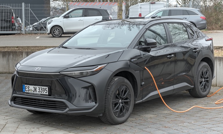 Toyota bZ4X electric SUV front three-quarter view