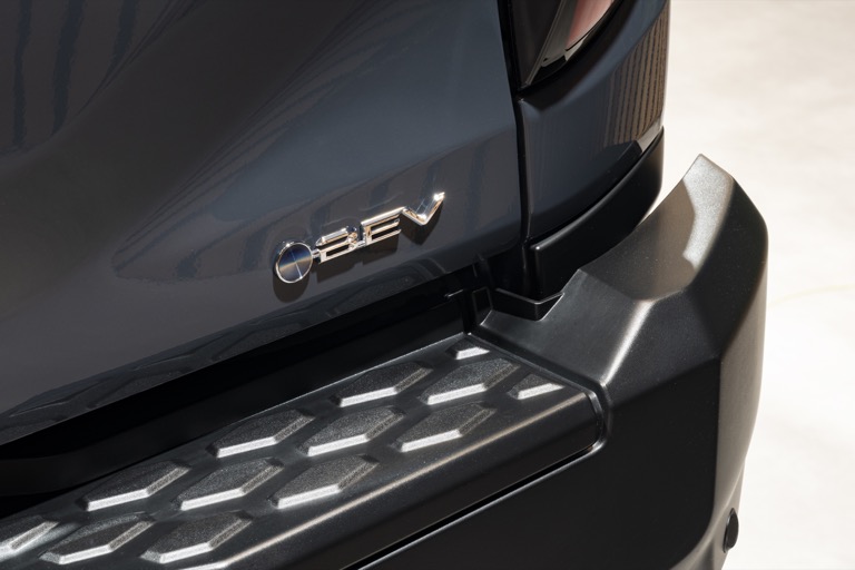 Toyota Hilux BEV badge detail showing electric vehicle branding