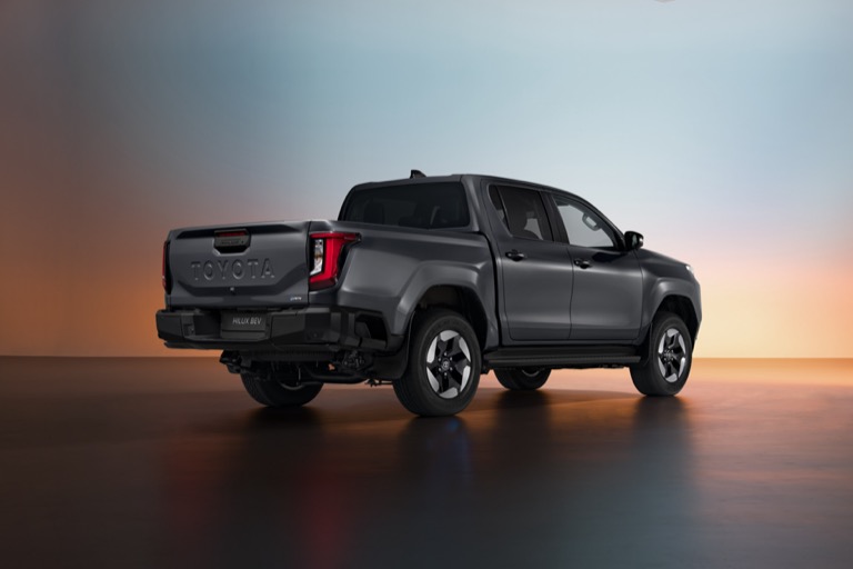 Toyota Hilux BEV on unpaved terrain demonstrating off-road capability