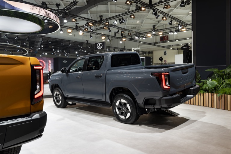 Toyota Hilux BEV 2026 rear view showing pickup bed and tailgate at Brussels Motor Show