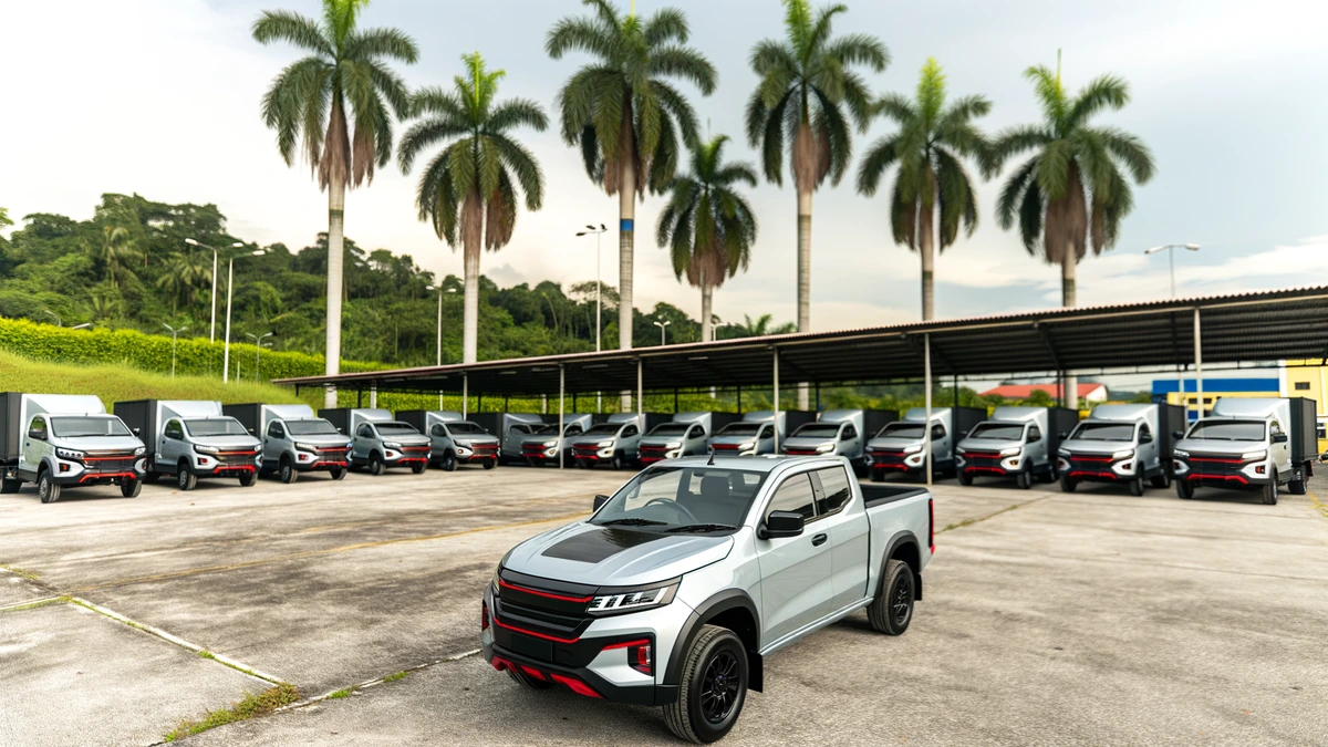 Electric pickup truck at Malaysia fleet depot representing EVsifu's Toyota Hilux EV launch coverage