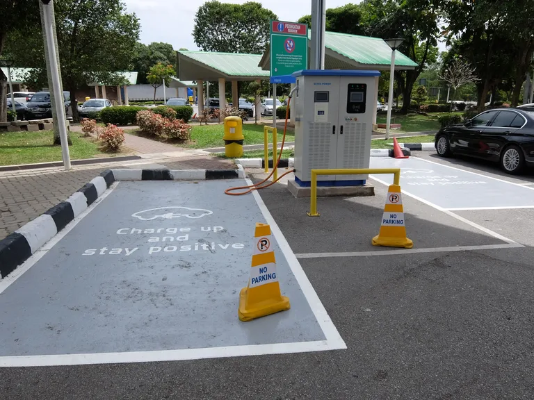 Electric vehicle charging station at Ayer Keroh Rest Area on Malaysia North-South Expressway