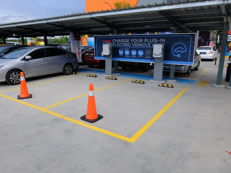 Electric vehicle charging station at a Malaysian shopping mall