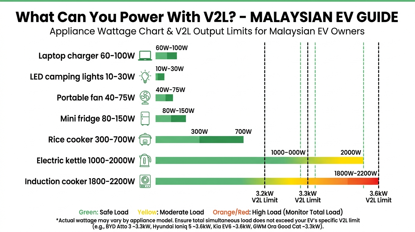 EV V2L appliance wattage chart Malaysia infographic what can you power