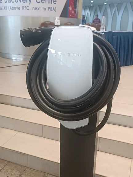 Tesla EV charger in Malaysia showing SIRIM certification and quality EV charging equipment